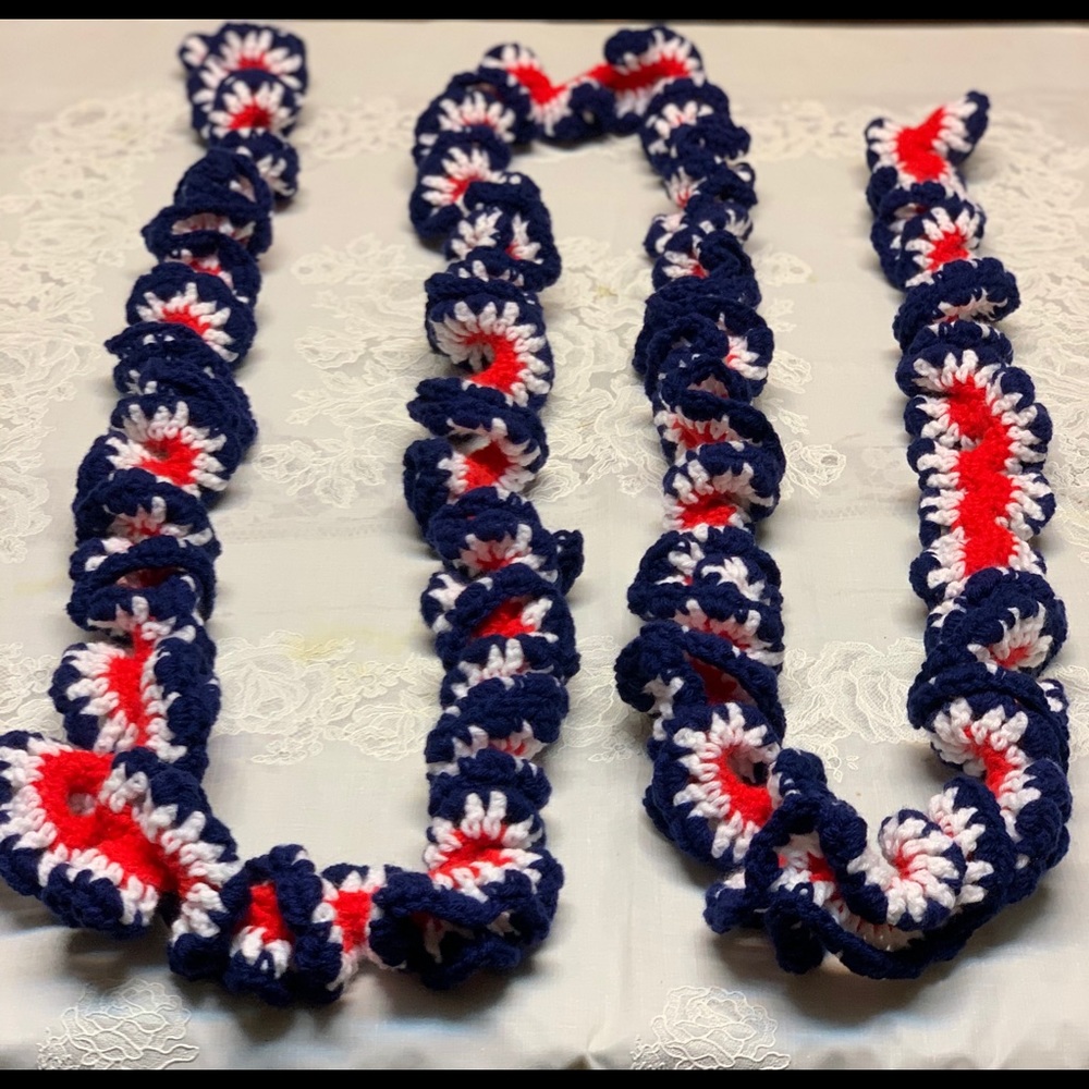 Garland Spiral Ruffle Red White Blue Patriotic New Handmade Crochet 150" Long